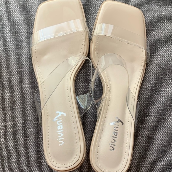 Vivianly Open Toe Clear Heels Mule Double Straps Slip On Chunky Sandal S… - Picture 4 of 17